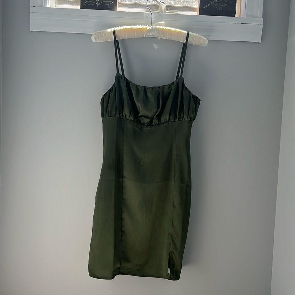 Olive green satin dress